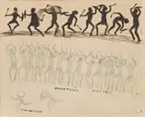 Murray Tribe Warfare by Tommy McRae, 1890s, pen and ink on paper, sold Apr 2012