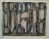 Painting by Ian Fairweather, 1960, synthetic polymer paint on cardboard on composition board, sold May 2007