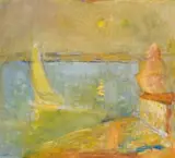 Sailing Boats On The Derwent by Lloyd Rees, 1981, oil on canvas, sold May 2007