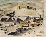 Study For The Councilor’S House by Russell Drysdale, 1948, watercolour, ink and pencil on paper, sold May 2007