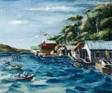 King Tide, Pittwater by Elaine Haxton, 1950, oil on composition board, sold May 2007