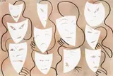 Masks by Charles Blackman, synthetic polymer paint and charcoal on paper, offered May 2007