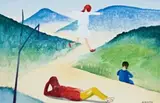 Three Children by Charles Blackman, oil and synthetic polymer paint on paper on board, offered May 2007