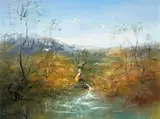 Children Playing By A River by David Boyd, c.1970, oil on board, sold May 2007