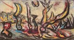 Drawing (Strange Objects In Landscape) by Peter Booth, c.1986, pastel on paper, sold May 2007