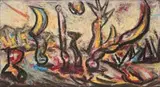 Drawing (Strange Objects In Landscape) by Peter Booth, c.1986, pastel on paper, sold May 2007