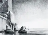 Monument And Seascape by Rick Amor, 1996, pencil on paper, sold May 2007