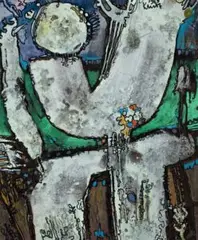 Abstract by Michael Kmit, 1969, oil and marker pen on board, sold May 2007
