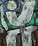 Abstract by Michael Kmit, 1969, oil and marker pen on board, sold May 2007