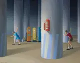 Children Skating In A Garage by Jeffrey Smart, c.1967, oil on canvas, sold Aug 2007