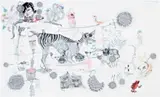 Bearing Gifts by Del Kathryn Barton, 2003, synthetic polymer paint and ink on canvas, sold Aug 2007