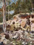 Fossicking For Gold by James Miller Marshall, 1893, oil on canvas laid down on board, offered Aug 2007