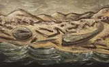 Painting (Strange Landscape With Sea) by Peter Booth, 1985, oil on canvas, sold Aug 2007