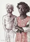 Two Balinese by Donald Friend, watercolour, ink and pencil on paper, sold Aug 2007