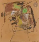 Composition by Albert Bitran, 1973, Pastel gras sur kraft, sold Sep 2024