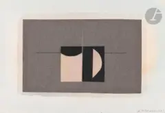Composition by Bernard Mandeville, Aquarelle et collage, sold Sep 2024