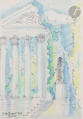 Le Jardin antique by Max Papart, 1955, Crayon gras, sold Jul 2024