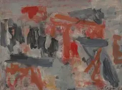Composition by Jeanne Coppel, 1963, Gouache sur papier journal marouflé sur toile, sold Jul 2024