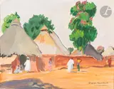 Village au Cameroun vers 1950 by Suzanne Drouet-Réveillaud, Gouache, sold Jul 2024