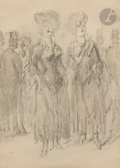 Élégantes by Constantin Guys, Crayon noir, sold Jun 2024