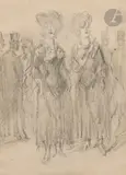 Élégantes by Constantin Guys, Crayon noir, sold Jun 2024