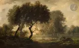 Pêcheurs dans un étang by Gaston Édouard Guédy, Panneau, sold Jun 2024