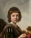 Jeune garçon tenant une rose by Jacob van der Merck, Panneau parqueté, sold Mar 2021
