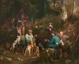 Le Déjeuner de chasse by Diodore Charles Rahoult, Toile d'origine, sold Mar 2021