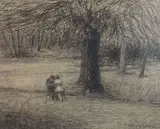 ? (Frans de Geetere ?). Couple dans un sous-bois by Grans de Geetere, Crayon noir, sold Feb 2021