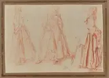 Trois femmes en pied by Nicolas Lancret, Sanguine, sold Dec 2020