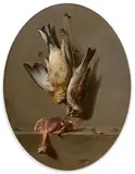 Nature morte aux bruants jaunes et des roseaux by Jean-Pierre-Xavier Bidauld, Panneau ovale, une planche non parqueté, sold Dec 2020