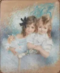 Fanny et Jean-Jules Rheims enfants by Lucien Lévy-Dhurmer, Pastel, sold Nov 2020