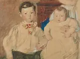 Paul enfant et Charlotte bébé by Lucien Simon, Aquarelle et gouache, sold Nov 2020