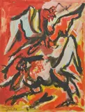 Combat de coqs - 1959 by Édouard Pignon, Gouache, sold Nov 2020