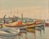 Barques au port, Côte d'Azur by Tony Minartz, Aquarelle, sold Nov 2020