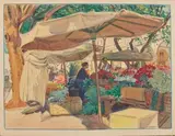 Le marché aux fleurs, Nice by Tony Minartz, Aquarelle, sold Nov 2020