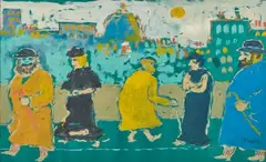 Personnages déambulant by Fikret Mualla Saygı, Gouache, sold Nov 2020