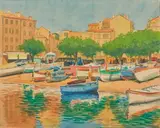 Barques de pêche sur la grève, Nice by Tony Minartz, Aquarelle, sold Nov 2020