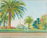 Vue d'un parc avec un grand palmier, Nice by Tony Minartz, Aquarelle, sold Nov 2020