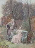 Scène galante dans un jardin by Alphonse Lalauze, Aquarelle, sold Oct 2020