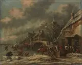Patineurs sur une rivière gelée by Thomas Heeremans, Toile marouflée sur panneau, sold Jun 2020