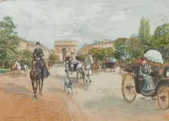 Avenue du bois de Boulogne by Georges Stein, Aquarelle gouachée, sold Jun 2020