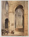L'intérieur de l'église saint Vincent à Châlon sur Saône by Jean-Joseph Laurens, Aquarelle signée et datée en haut à droite, sold Jan 2018