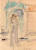Jeune femme au chapeau jaune by Henri Lebasque, Aquarelle sur traits d'encre, sold Dec 2017