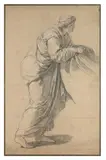Femme âgée, vue de profil, tenant un linge by Joseph-Benoît Suvée, Pierre noire, trace de sanguine, sold Dec 2017