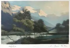 L'Arve en amont de Chamonix by Edgard Bouilllette, Aquatinte en couleur signée et numérotée, sold Apr 2018