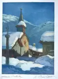 Chapelle du Tour à Argentière by Edgar Bouilllette, Aquatinte en couleur signée et annotée «épreuve d'artiste», sold Apr 2018
