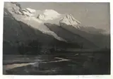 Le Mont-Blanc à la tombée de la nuit by Edgard Bouilllette, Aquatinte en sépia, sold Apr 2018