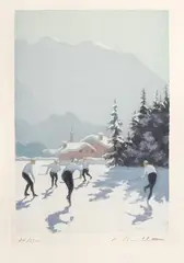 Joueurs de hockey by Edgar Bouilllette, Aquatinte en couleur signée et numerotée:, sold Apr 2018