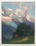 Mont Blanc, coucher de soleil by Edgar Bouilllette, Aquatinte en couleur signée, désignée et numérotée, sold Apr 2018